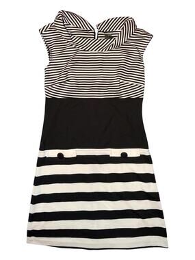 Taylor Women's Size 4 Black White Striped Cowl neck Sheath Dress